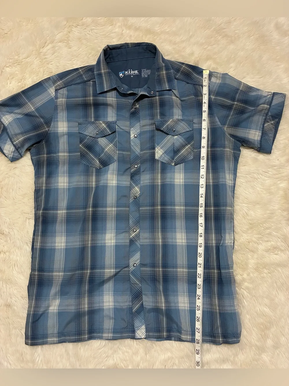 Kuhl Konquer Short Sleeve Shirt, Snap Front, Blue/Gray, Men’s Medium